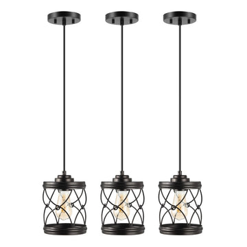 Marelle 6.5" Farmhouse Industrial Iron Filigree Caged Jar LED Pendant - JONATHAN Y